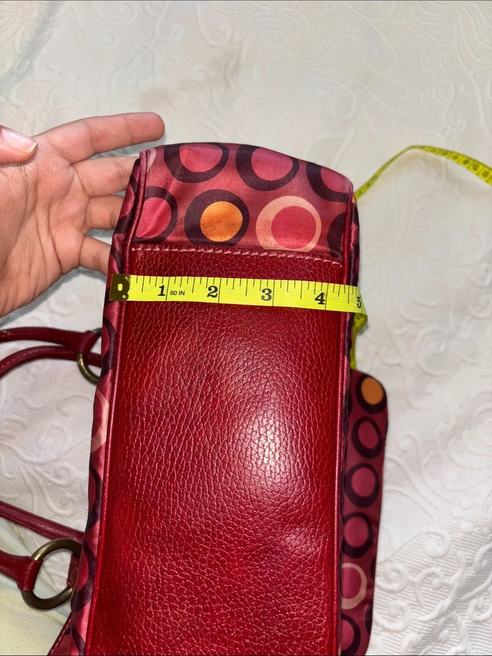 Isabella Fiore Red and Pink Circle-Print Tote with Ring Detail